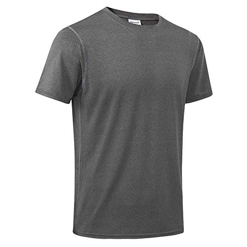 MeetHoo Mężczyzna, koszulka sportowa z krótkim rękawem, szybkoschnąca, oddychająca baselayer top do biegania fitness siłownia, Szary, XL