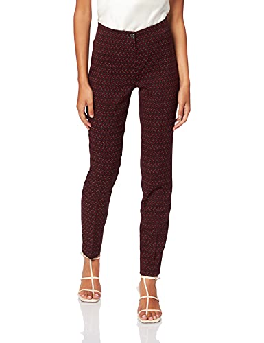 Gerry Weber Damskie spodnie z minimalistycznym wzorem, spodnie do noszenia w czasie wolnym, krótsze nogawki, Merlot/czarny/camel, 38