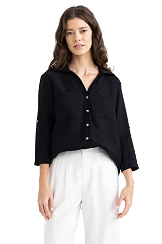 DeFacto Damska koszula M9407AZ, czarna, XXXL, Czarny, 3XL