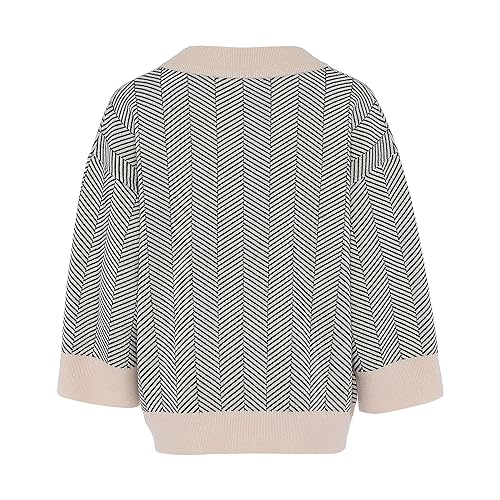 Caneva Slouchy damski kardigan w paski z dekoltem w serek, czarny, wełniany, biały, rozmiar XS/S, czarny wełniany biały, XS