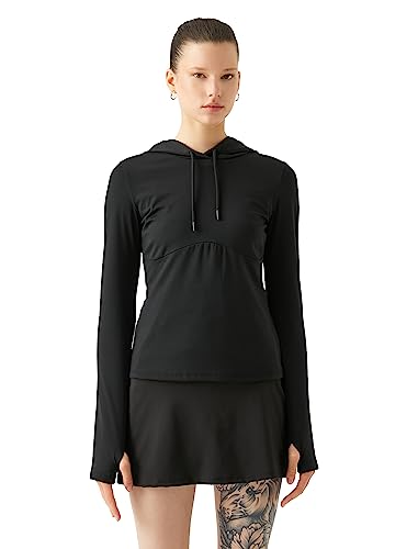 Koton Damska bluza z kapturem slim fit do biegania, Czarny (999), XL