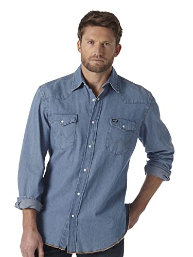 Wrangler Męska koszula robocza z długim rękawem i zapięciem na zatrzask jednolite wykończenie, nieprzezroczysta, NIEBIESKI, XL Długi