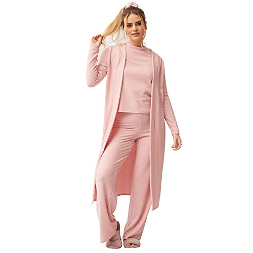 OHS Damski, rumieniec szczotkowany żeber długi rękaw Maxi kardigan chłopak ciepły otwarty strój wypoczynkowy, duży