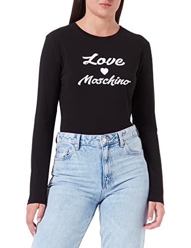 Love Moschino Damska koszulka z długim rękawem z nadrukiem Cursive Brand Print, czarny, 46