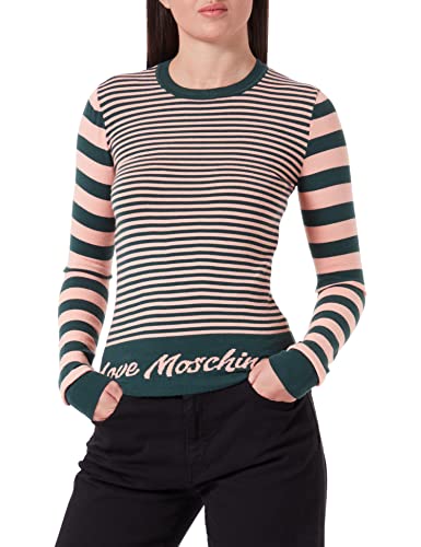 Love Moschino Damski sweter slim fit z długim rękawem, zielony różowy, 38