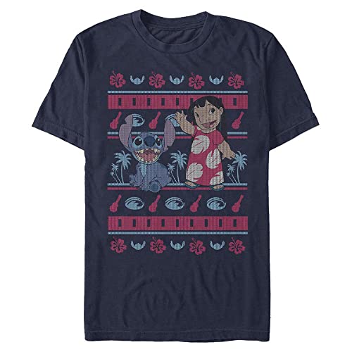 Disney Unisex Lilo & Stitch-Lilo Hawajski Pattern Organic Short Sleeve T-Shirt, Navy Blue, S, granatowy, S