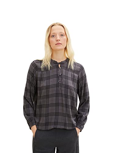TOM TAILOR Damski Bluzka z detalami do wiązania 1034825, 30825 - Anthracite Big Printed Check, 44
