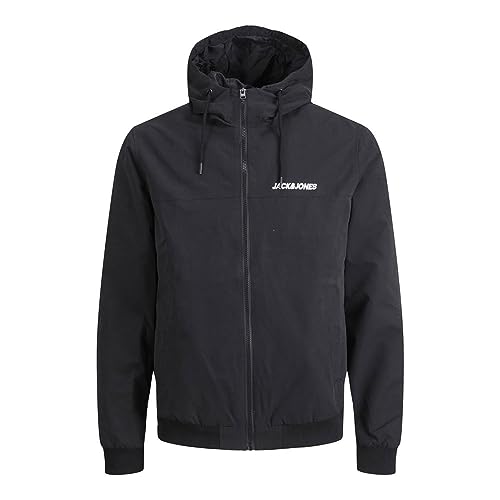 JACK & JONES PLUS Męska kurtka bomberka JJERUSH Hood Bomber NOOS PLS, czarna/szczegóły: SOLID, 6XL, czarny/szczegół: solidny.