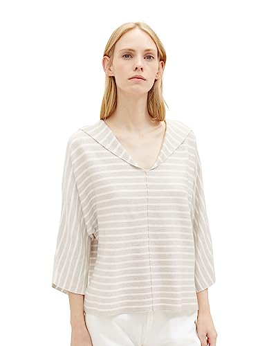 TOM TAILOR Damska bluza z kapturem w paski, 33802-Grey Melange Stripe, 3XL