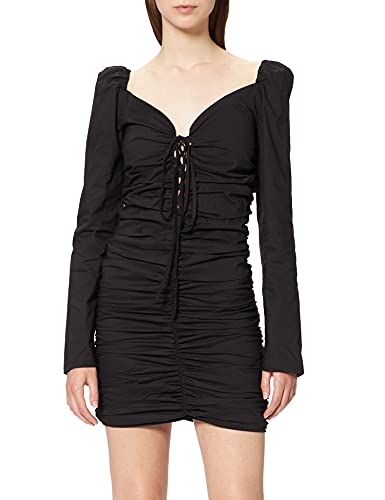 NEON COCO Drape Detail Long Sleeve Bodycon Sukienka Elegancka Kobieta, Czarny (Black C10), S