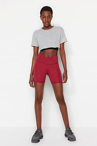 Trendyol Damska odzież sportowa z wysokim stanem obcisłe spodenki długość legginsy sportowe rajstopy, ciemny magenta, S, Ciemny magenta, Small
