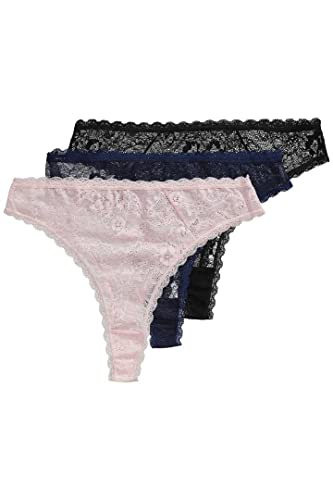 Ulla Popken, Damskie, duże rozmiary, 3 szt. stringi, koronkowe, wielokolorowy