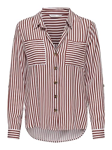 Bestseller A/S Damska koszulka Onlyasmin L/S WVN Noos, Henna/paski: biały, 3XL
