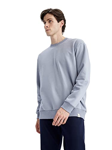 DeFacto Męski sweter z długim rękawem - okrągły dekolt bluza męska (niebieska, XXL), niebieski, XXL
