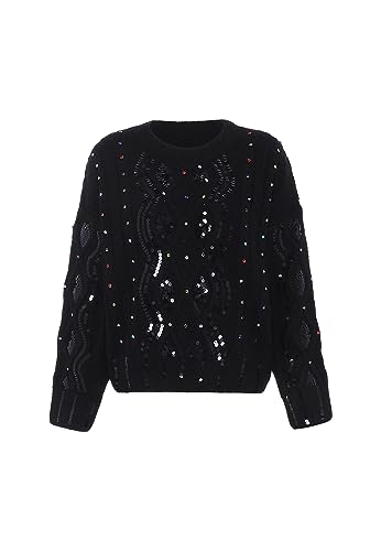 faina Damski sweter z dzianiny z cekinami, czarny, rozmiar XL/XXL, czarny, XL