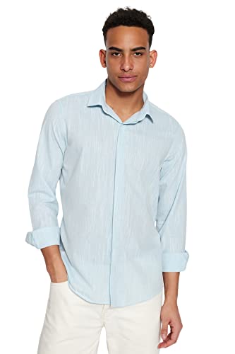 Trendyol Męska koszula z kołnierzem slim fit Basic Tkana koszula z kołnierzem, jasnoniebieska, S, Jasnoniebieski, S