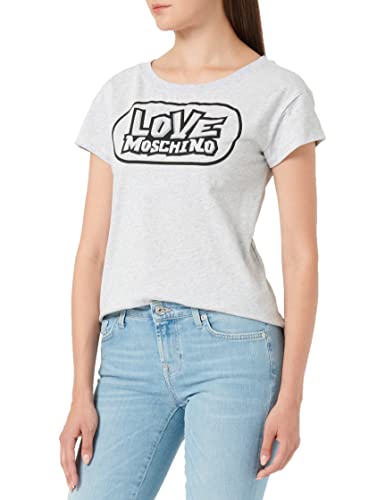 Love Moschino Damska koszulka bokserska z krótkim rękawem z nadrukiem skate, Melange Light Gray, 42