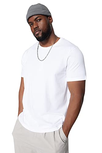 Trendyol Męska koszulka męska o regularnym kroju z okrągłym dekoltem dzianina plus size, biały, 3XL