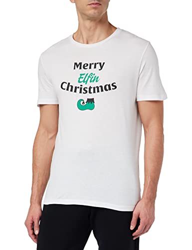 JACK & JONES Jorelfen Tee SS Crew Neck Xmas T-Shirt męski, Bright White, XL