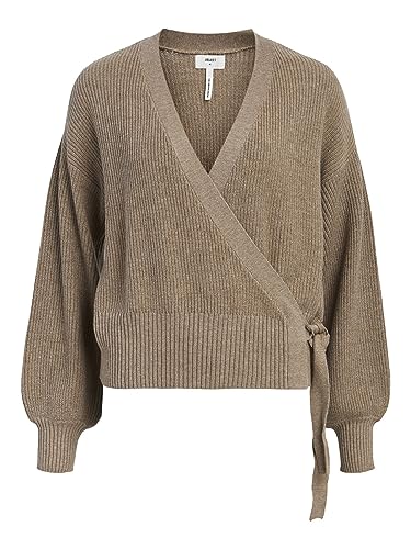 Object Women's OBJMALENA L/S WRAP kardigan NOOS kurtka dzianinowa, skamielina/szczegóły: melanż, XS, Fossil/Szczegóły: melanż, XS