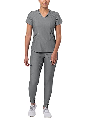 Adar Pro nowoczesny sportowy zestaw odzieży dla kobiet – nowoczesny top z dekoltem w serek i spodnie do jogi, Szary (Heather Grey), 3XL