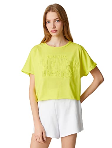 Koton Koszulka damska Crop Oversized Short Sleeve Crew Neck, Zielony (788), L
