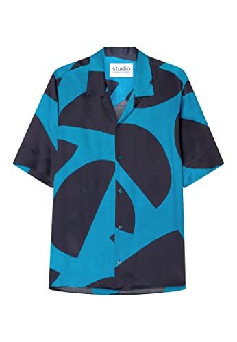 Seidensticker Męska koszula casualowa, krój regularny, krótki rękaw, kołnierz z klapą, turkusowy, XXL