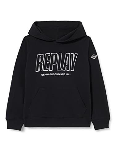 Replay Chłopięca bluza z kapturem, mieszanka bawełny, czarna (Black 098), 10 lat, czarny (098 Black), 10 Lat
