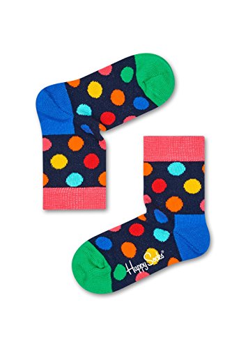 Happy Socks Big Dot, kolorowe i zabawne, Skarpety dla dzieci, Niebieski-Zielony-Pomarańczowy-Różowy-Czerwony-Żółty (7-9Y)