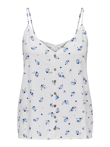 Bestseller A/S Damski ONLASTRID Singlet WVN NOOS Top, Cloud Dancer/AOP:Astrid Blue Flower, 44, Cloud Dancer/Aop:Arid Blue Flower, 44