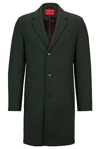 HUGO Męski płaszcz Malte2341 z mieszanki wełny z guzikami orzechowymi, Dark Green302., 52