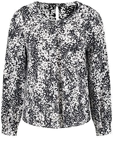 Gerry Weber Damska bluzka z kontrastowym wzorem z długim rękawem, mankiety, rękawy balonowe, bluzka z długim rękawem ze wzorem, czarny/ecru/biały nadruk, 42