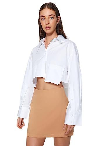 Trendyol FeMan Spódnica ołówkowa o linii A, tkana spódnica, wielbłądzi, 34, Wielbłądzi, 32