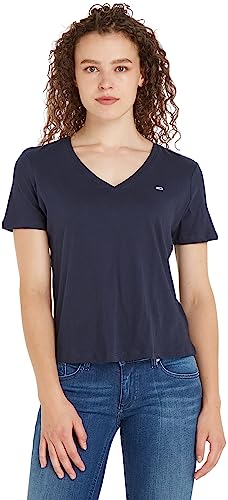 Tommy Jeans TJW Slim Soft T-Shirt damski z krótkim rękawem, dekolt w serek, Twilight Navy., S