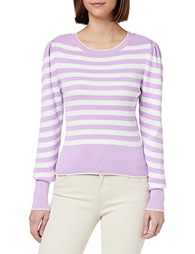 ONLY Sweter damski podkreślający sylwetkę buforowy, Purple Rose/Stripes:small Cloud Dancer, M