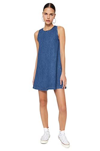 Trendyol Damska sukienka dżinsowa o luźnym kroju, ciemnoniebieska, 36, Ciemnoniebieski, 34