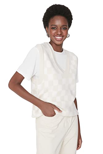 Trendyol Damski sweter beżowy z dekoltem w serek Knitwear Pullover Sweater, S