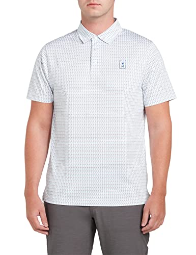 PGA Męska koszulka polo z nadrukiem S/S odprowadzająca wilgoć, biały, XXL