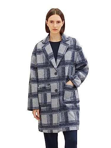 TOM TAILOR Płaszcz damski ze wzorem w kratkę, 33773-Navy Grey Check, XXL