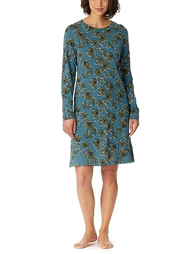 Schiesser Damska koszulka z długim rękawem bawełna modal Sleepshirt Bigshirt-Nightwear koszula nocna, petrol floral, 46, Petrol Floral, 46