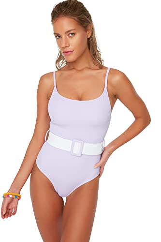 Trendyol Women's strukturowany pasek szczegółowy kostium kąpielowy One Piece Swimsuit, fioletowy, 36