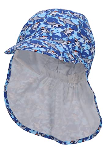 Sterntaler Unisex dziecięca czapka z daszkiem ochrona karku, rekiny czapka dziecięca, niebieski, 55