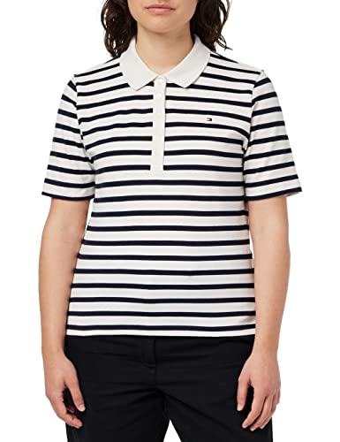 Tommy Hilfiger Damska koszulka polo w paski 1985 REG Pique SS S/S, Breton STP W biała/pustynne niebo, XL, Breton Stp W białe/pustynne niebo, XL