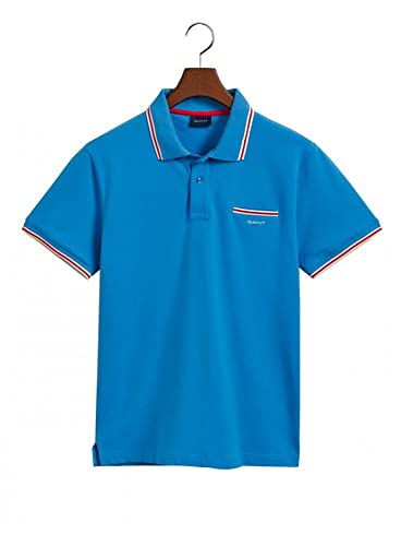 GANT Męska koszula polo 3-COL Tipping SOLID SS Pique, niebieska (Day Blue), standardowa, Day Blue, L