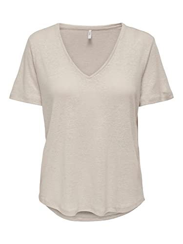 Bestseller A/S Damski ONLTEA S/S Linen V-Neck JRS NOOS Top, Pumice Stone, XXS, Kamie? Pumeksowy, XXS