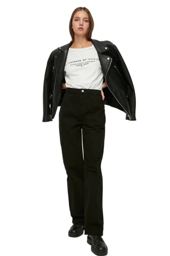 TRENDYOL Damskie spodnie jeansowe z wysokim stanem, szerokie nogawki, czarne, czarny