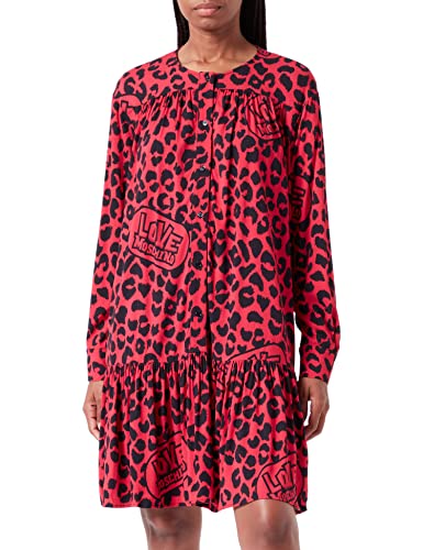 Love Moschino Damska sukienka z długim rękawem Fluid Stretch Viscose Fabric with Brand Animalier All Print Dress, czerwony czarny (Red Black), 42