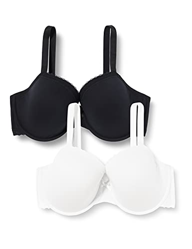 Dorina Zestaw 2 biustonoszy w dużych rozmiarach Lila z bawełny organicznej damskiej (zestaw 2 szt.), czarny i srebrny, 70E