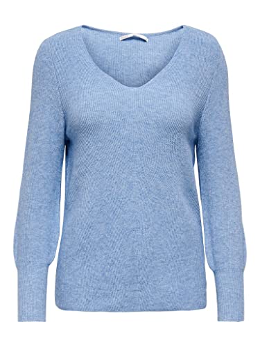 ONLY Damski sweter z dzianiny, długi dekolt w serek, Sodalite Blue, M