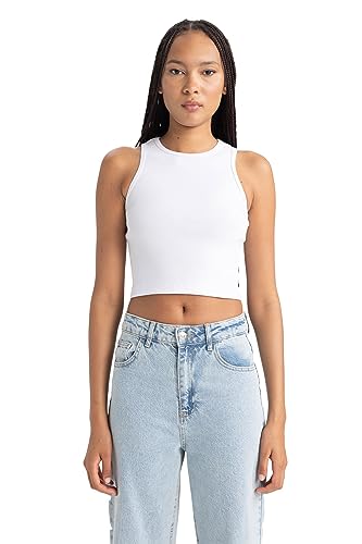 DeFacto Damski top typu crop top, sportowy top damski, modny top damski, sportowy styl, wszechstronne łączenie, biały, XL